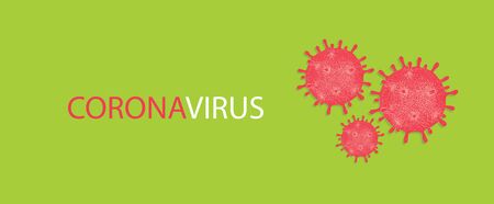 Vector banner with red hand-drawn virus cells. Prevention of Coronavirus. Global pandemic 2019-nCoV alert. Novel COVID-19 outbreak that caused epidemic of pneumonia around the worldのイラスト素材