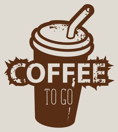 Vector banner with a disposable paper Cup of coffee with a straw and lettering in grunge style on a light background. Creative illustration on the theme of coffee and coffee house. Coffee to goのイラスト素材