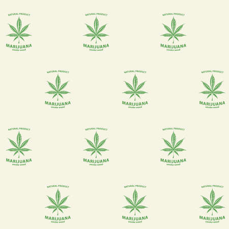 Seamless pattern with marijuana labels on a light background in retro style. Smoking weed, canned cannabis. Vector repeatable illustration, suitable for wallpaper, wrapping paper, fabricのイラスト素材