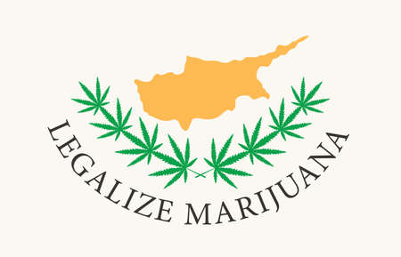 Banner in the form of the Cyprus flag with hemp leaves. The concept of legalizing marijuana, cannabis in Cyprus. Legalization of cannabis for medical use only. Smoking weedのイラスト素材