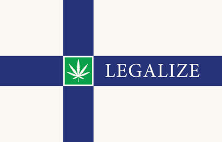 Banner in the form of the Finnish flag with a hemp leaf. The concept of legalizing marijuana, cannabis in Finland. Medical legalization of cannabis.のイラスト素材