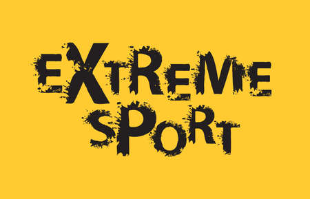 Extreme sport lettering with black dirty letters on a yellow background. Sport typography, t-shirt design, poster, banner, label, graphic print, flyer, sticker. Vector graffiti print in grunge styleのイラスト素材