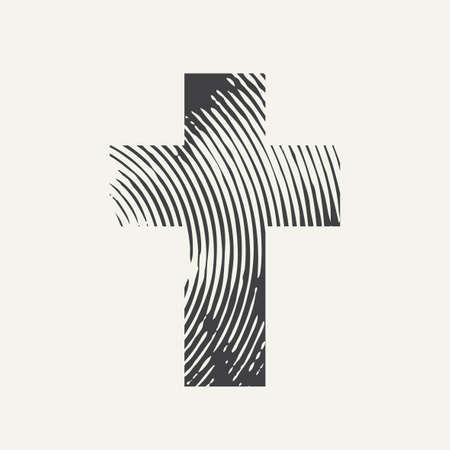 Abstract textured cross isolated on a light background. Creative vector banner or illustration on the religious theme. Artistic Christian cross sign in grunge styleのイラスト素材