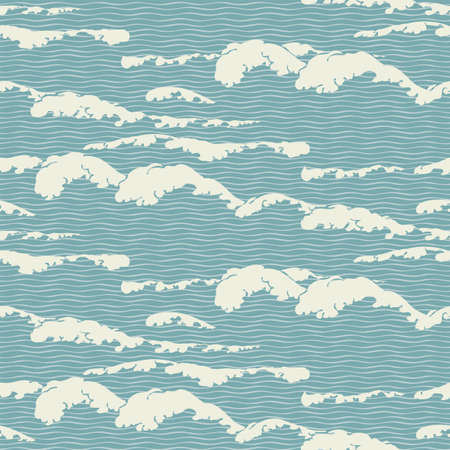 Abstract vector seamless pattern with wavy pattern, imitation of the sea waves or clouds in the sky. Decorative repeatable illustration of the sea or ocean in retro style on an old paper backgroundのイラスト素材