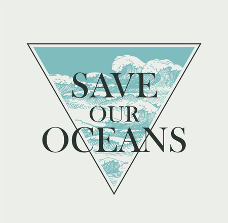 Vector poster on the theme of environmental protection with the words Save our oceans. Hand-drawn...