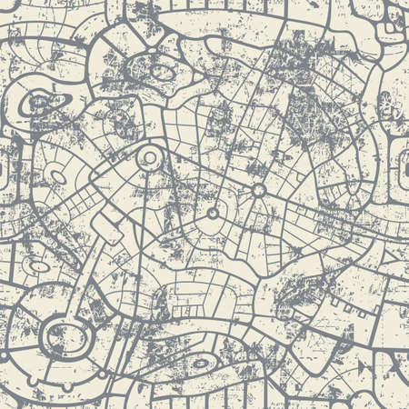 Abstract seamless pattern, similar to roads map of a large city. Vector repeating background with chaotic pattern on a beige backdrop in grunge style. Suitable for wallpaper, wrapping paper, fabricのイラスト素材