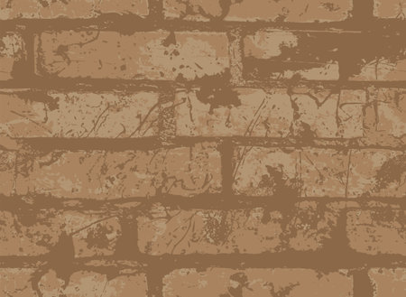 Abstract seamless pattern with scuffed and splattered brown brick wall. Vector texture in the grunge style with old dirty horizontal brickwork. Repeating background, wallpaper, wrapping paper, fabricのイラスト素材