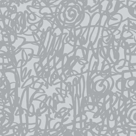 Abstract seamless pattern with chaotic doodles. Freehand texture with squiggles on a gray backdrop. Vector repeating background, graphic print for textile, clothing, wrapping paper, Wallpaperのイラスト素材