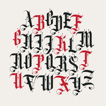 Full set of capital letters of the English alphabet in vintage style. Gothic font.のイラスト素材