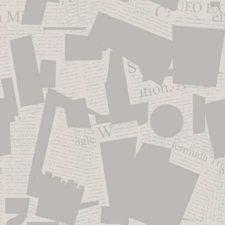 Chaotic monochrome vector background in grunge style. Abstract seamless pattern with fragments of illegible newspaper text and headlines. Suitable for wallpaper, wrapping paper or fabric designのイラスト素材