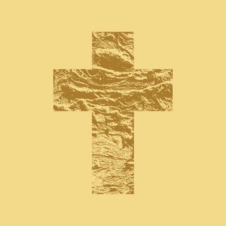 The sign of the Christian cross with an abstract sandy texture. Vector illustration in beige colors, religious symbol, badge, icon, T-shirt design, logo, design elementのイラスト素材