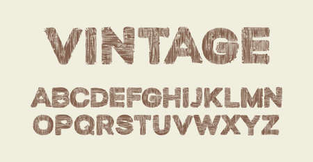 VINTAGE lettering in brown letters and the English alphabet with a textile texture. Vector set of capital Latin letters in retro style on light background. Stylish and creative fabric font designの写真素材