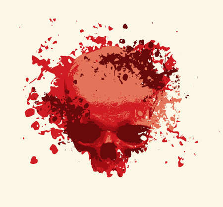 human skull with red blood spots and splashes. Graphic print for clothes, fabric, wallpaper, wrapping paper, design element for halloween partyのイラスト素材