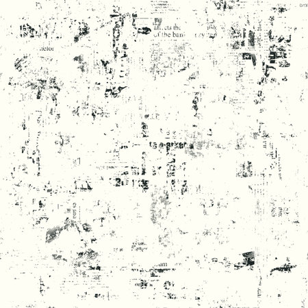 Abstract seamless pattern in grunge style with chaotic layering of illegible newspaper text and headlines. Creative weathered vector background. Suitable for wallpaper, wrapping paper or fabric designのイラスト素材