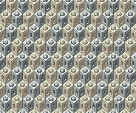 Seamless pattern with pencil drawings of architectural elements. Abstract vector texture, suitable for wallpaper, wrapping paper, flooring, fabric. hand-drawn geometric backgroundのイラスト素材