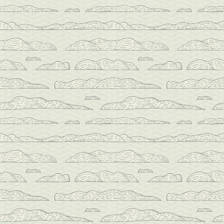 Decorative seamless pattern with hand-drawn lines in the form islands on the water. Abstract vector background with sea landscape in retro style. Suitable for wallpaper, wrapping paper, fabricのイラスト素材