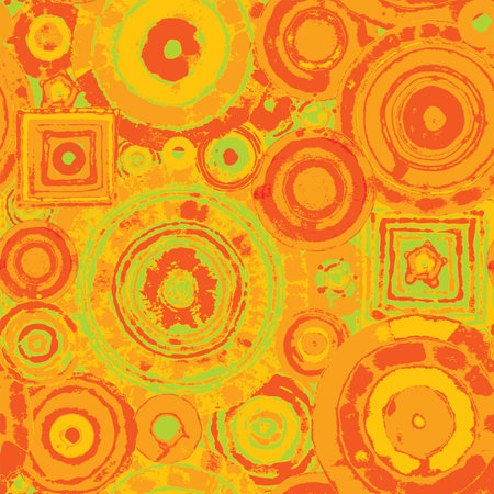 seamless abstract pattern of geometric shapes, circles and squares imitating embroidery or tapestry. Repeating vector background. Suitable for wallpaper, wrapping paper or fabric designのイラスト素材