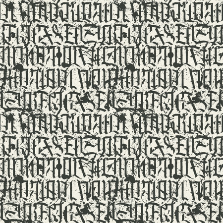 Decorative seamless pattern of capital Gothic letters in grunge style. Repeating background. Vector texture, wallpaper, wrapping paper or fabric designの写真素材