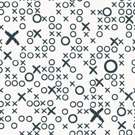 abstract seamless pattern with crosses and circles on white background. Tic tac toe. Suitable for wallpaper, wrapping paper or fabricのイラスト素材
