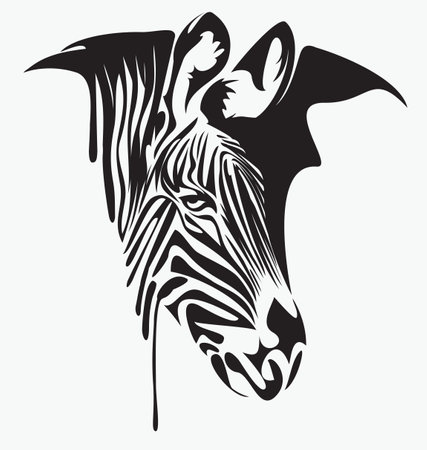 vector drawing of a zebra head black color spots and splashes and black paint. suitable for logo or symbolのイラスト素材