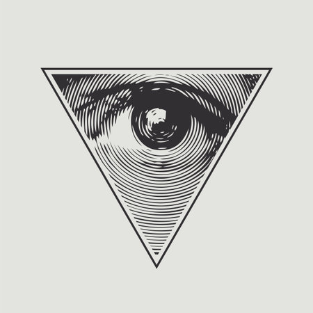The eye of Providence in a triangular pyramid. Monochrome icon of the Masonic sign of the All-Seeing...