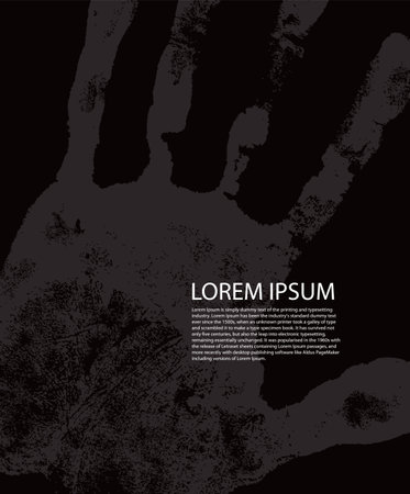 vector black background with human hand, skin texture pattern. Scanning the palm and fingers, grunge illustration.のイラスト素材