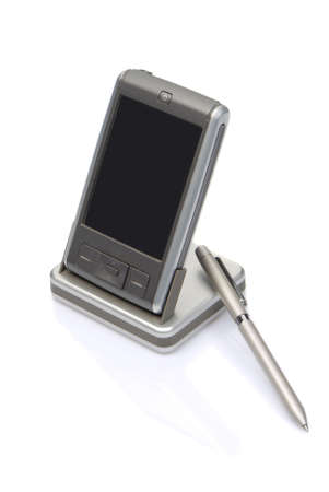 pocket PC and pen isolated on whiteの写真素材