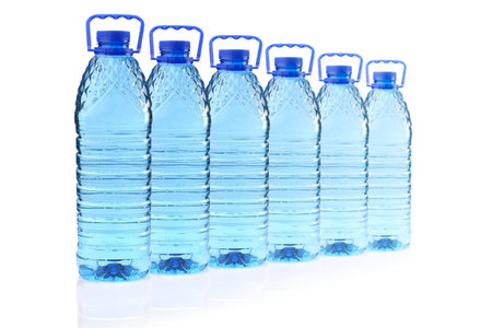 plastic bottles of mineral water in a row