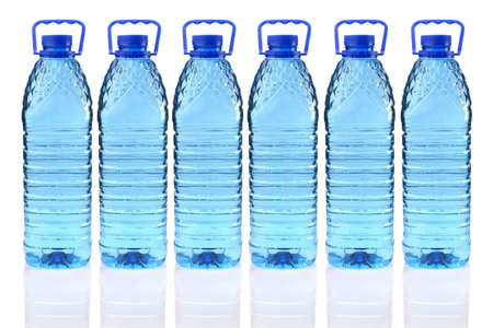 plastic bottles of mineral water in a row