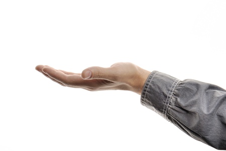 closeup mans hand isolated on white backgroundの写真素材