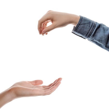 closeup woman s hands isolated on white backgroundの写真素材