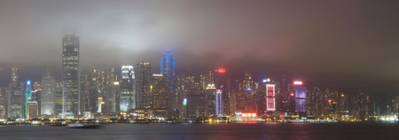 night view of skyscrapers in Hong Kongの写真素材