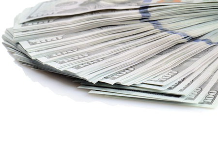 close up hundred dollars bank notes isolated on white