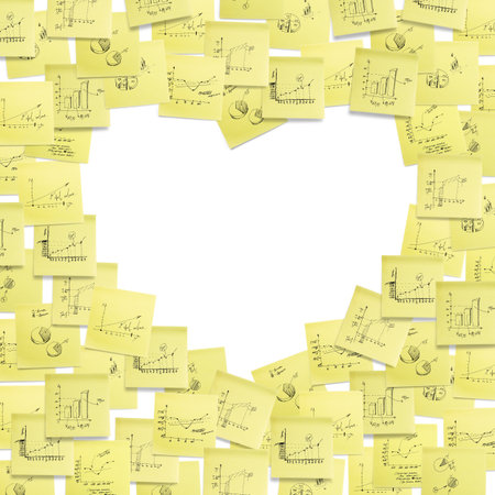 Labels post-it frame, heart shaped. Business success concept.