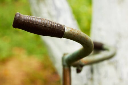 Fragment of vintage bicycle (bicycle handle closeup shot)の写真素材