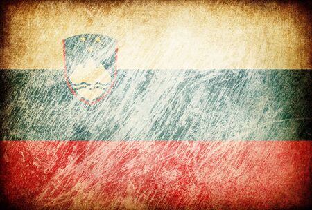 Grunge rubbed flag series of backgrounds. Slovenia.の写真素材