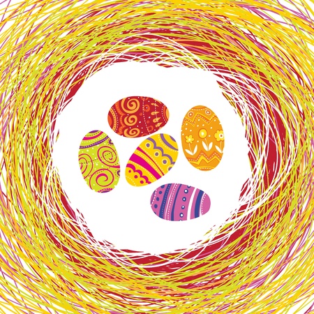 Easter Eggs in the colorful nest. Editable by layers, vector.のイラスト素材