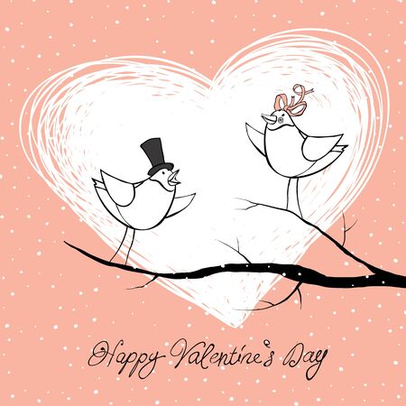 Two lovers birds. Valentine's Day celebration background. のイラスト素材