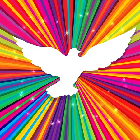 Dove silhouette on psychedelic colored abstract background.のイラスト素材