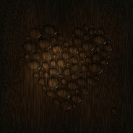 Heart shaped water drops on a wooden texture. のイラスト素材