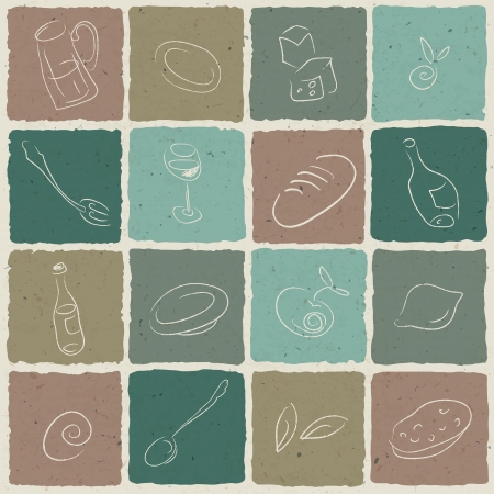 Restaurant icons tiled retro background, のイラスト素材