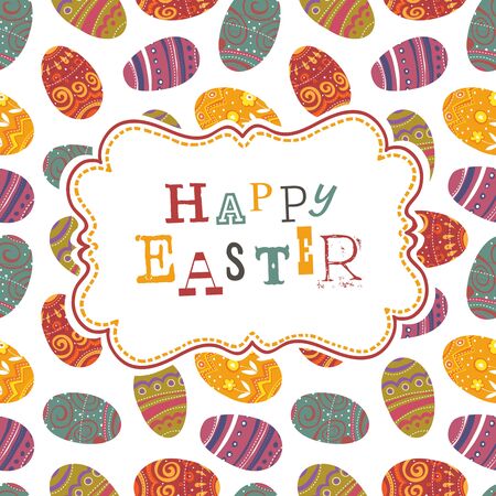 Easter greeting on seamless eggs pattern. Vector, EPS10のイラスト素材