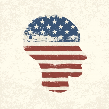 Grunge american flag themed head symbol.  のイラスト素材