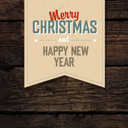 Merry Christmas VIntage Tag Design On Red Planks. Vectorのイラスト素材