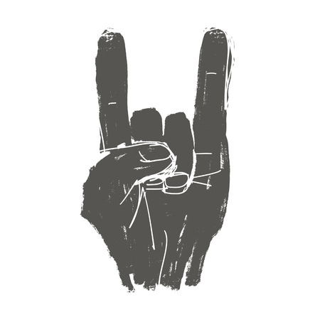 Grunge "rock on" gesture illustration. Vectorのイラスト素材