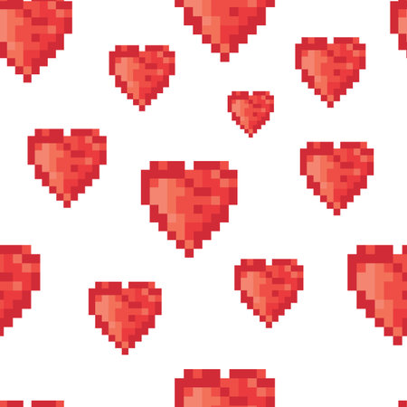 Pixel heart seamless pattern. Vectorのイラスト素材