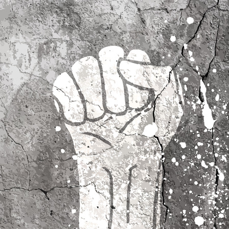 Grunge fist illustration on concrete texture with white splashes. Vectorのイラスト素材
