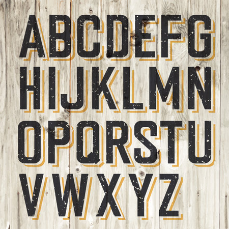Retro Styled Alphabet on Wooden Backgroundのイラスト素材