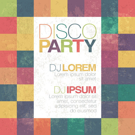 Disco poster or flyer design vintage template on colorful square backgroundのイラスト素材