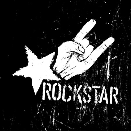 Rockstar symbol, sign of the horns gesture grunge composition on blackのイラスト素材
